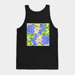 Cute Hand Painted Preppy Blue Hydrangea Pattern Tank Top